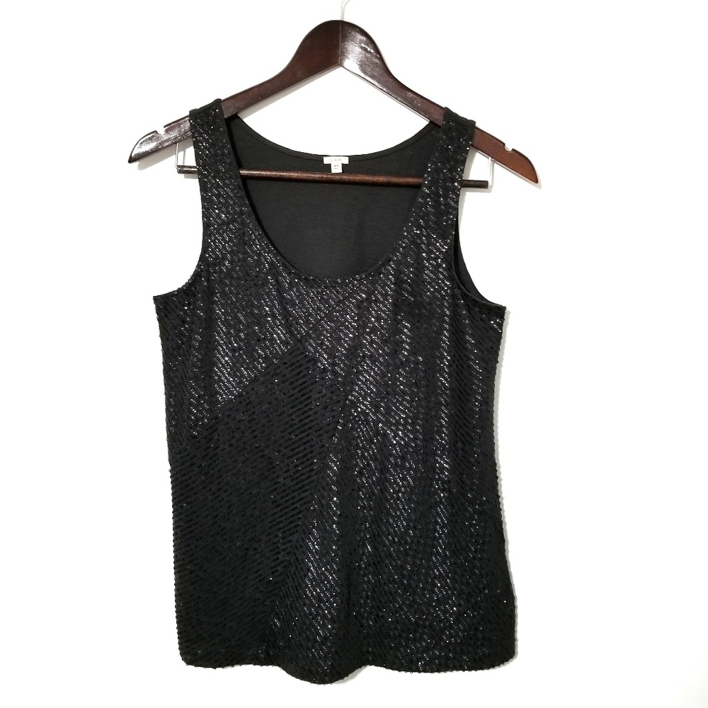 J. Crew Black Sequin Zigzag Tank Top